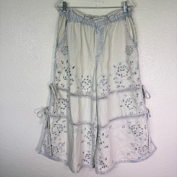 Free People Day Break Pants Womens Small Boho Embroidered Eyelet We The Free NEW - Picture 1 of 13